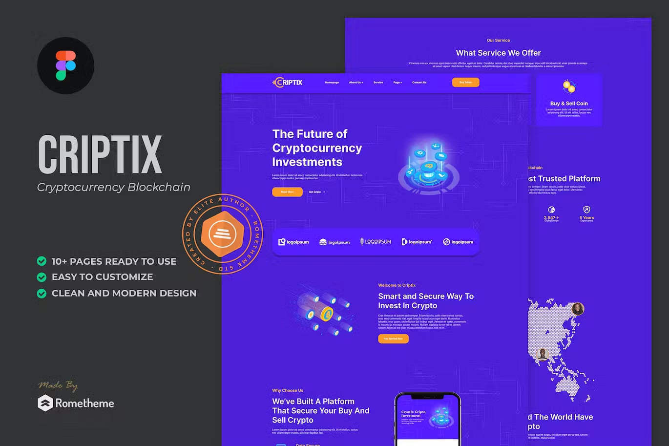 Criptix - Cryptocurrency Blockchain & Bitcoin Figma Template - Rometheme