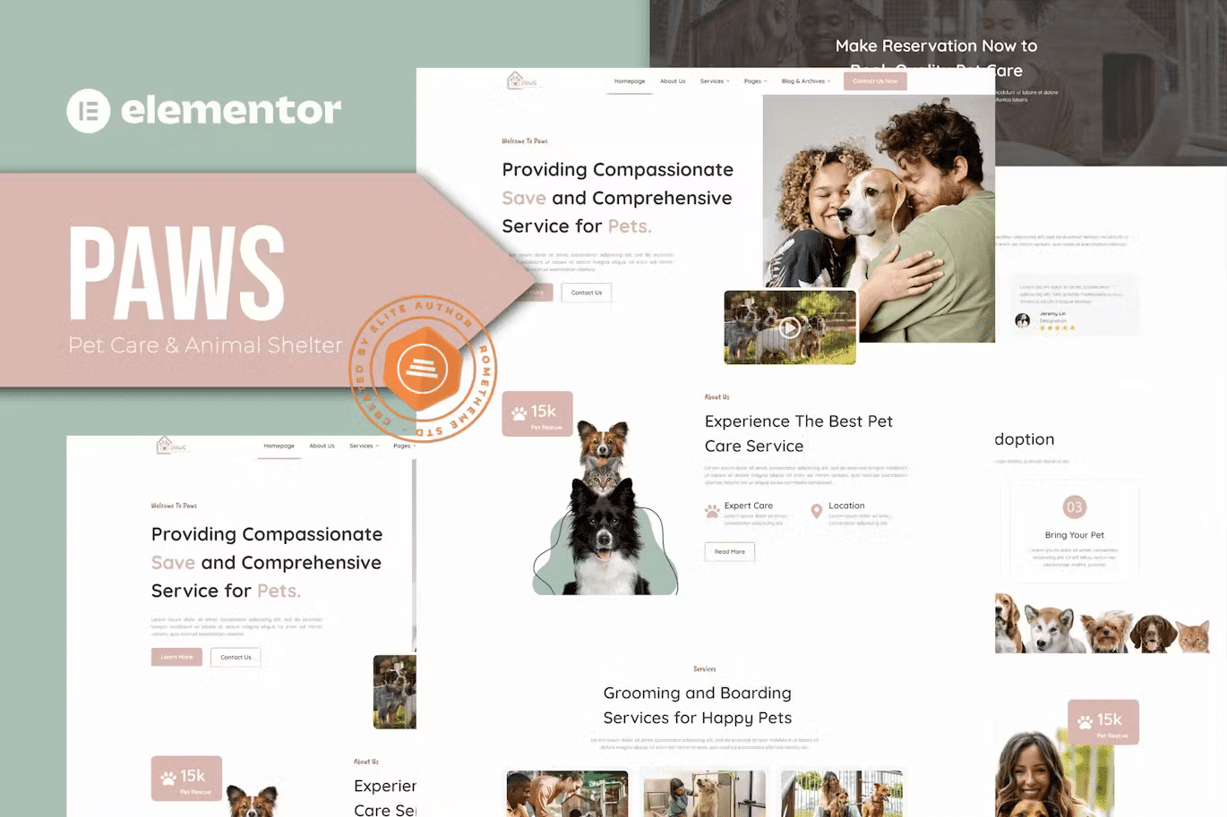 Paws Pet Care and Animal Shelter Elementor Template Kit Rometheme
