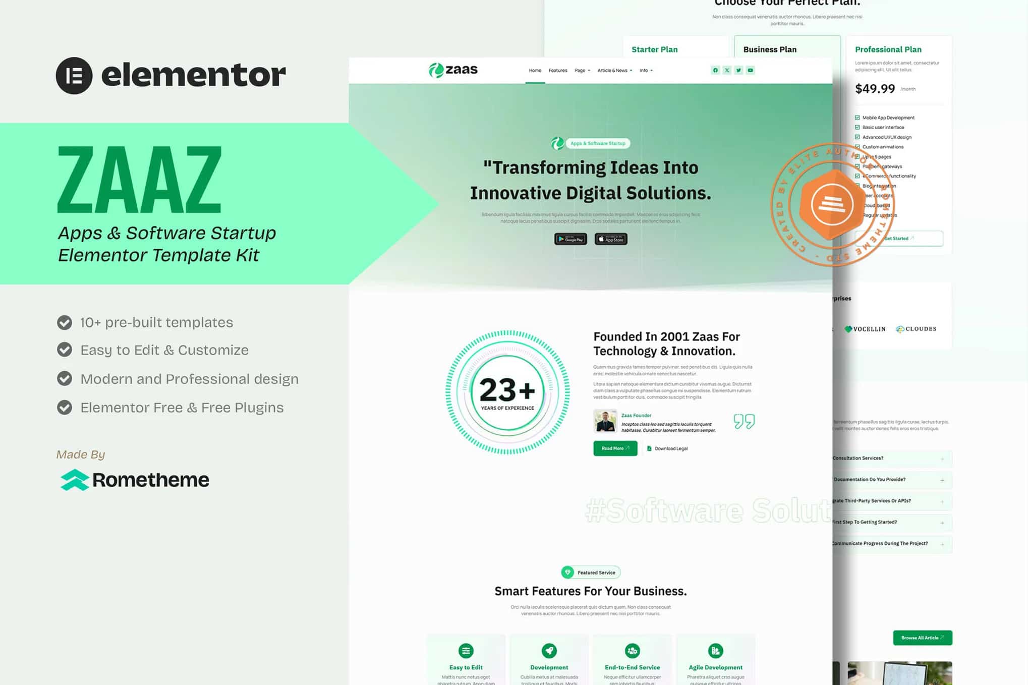 Zaas - Apps & Software Startup Elementor Template Kit