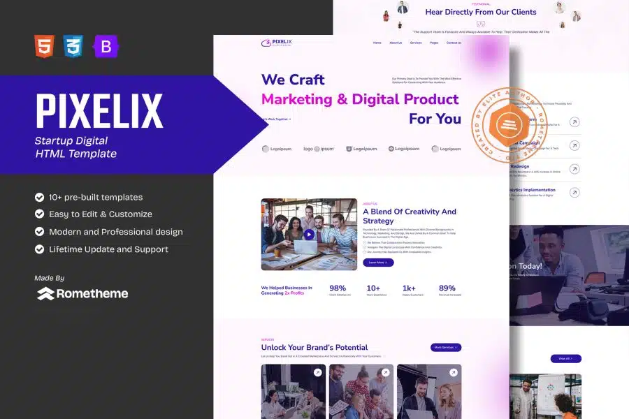 Pixelix - Digital Startup Agency HTML Template