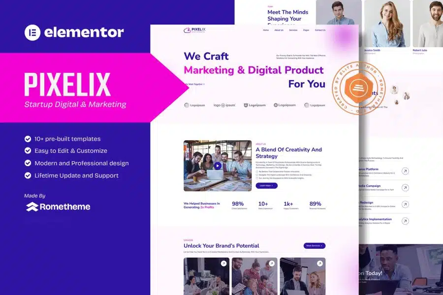 Pixelix - Startup Digital Agency Elementor Template Kit