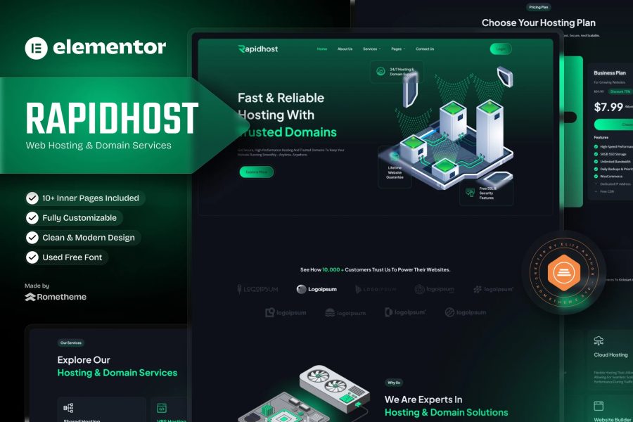 Rapidhost - Web Hosting & Domain Services Elementor Template Kit