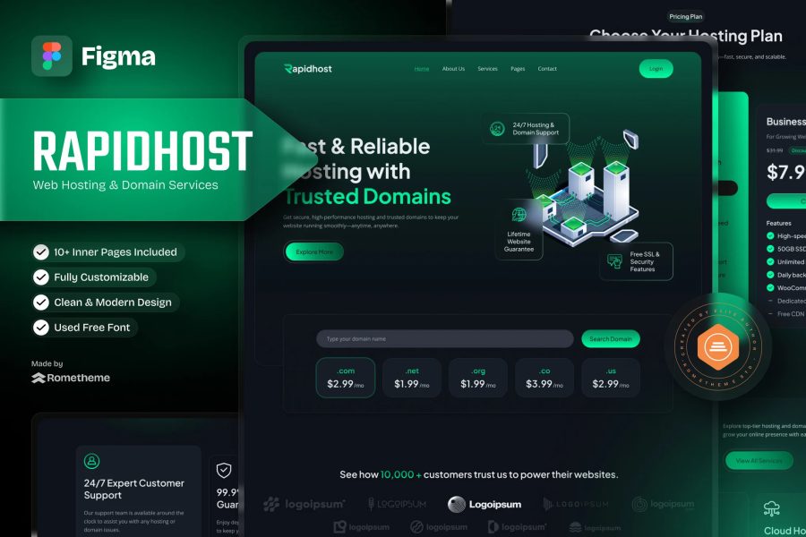 Rapidhost - Web Hosting & Domain Services Figma Template