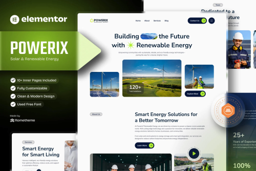 Powerix - Solar & Renewable Energy Elementor Template Kit