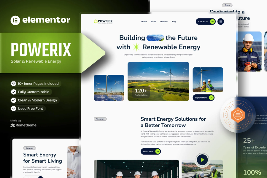 Powerix - Solar & Renewable Energy Elementor Template Kit